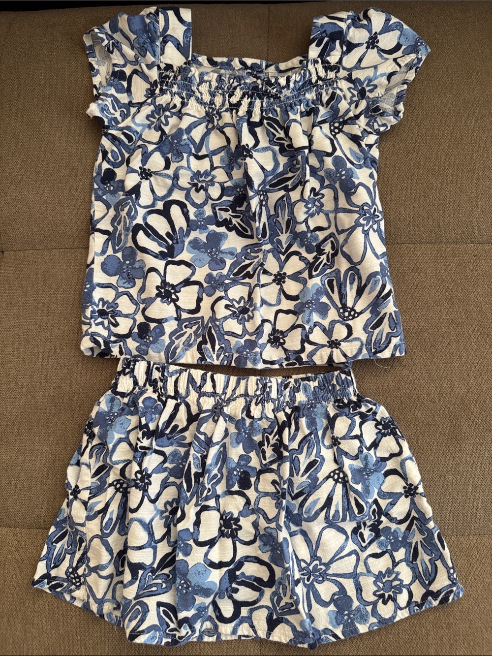 Carter's Blue and White Floral Smocked Toddler Top & Skirt Set